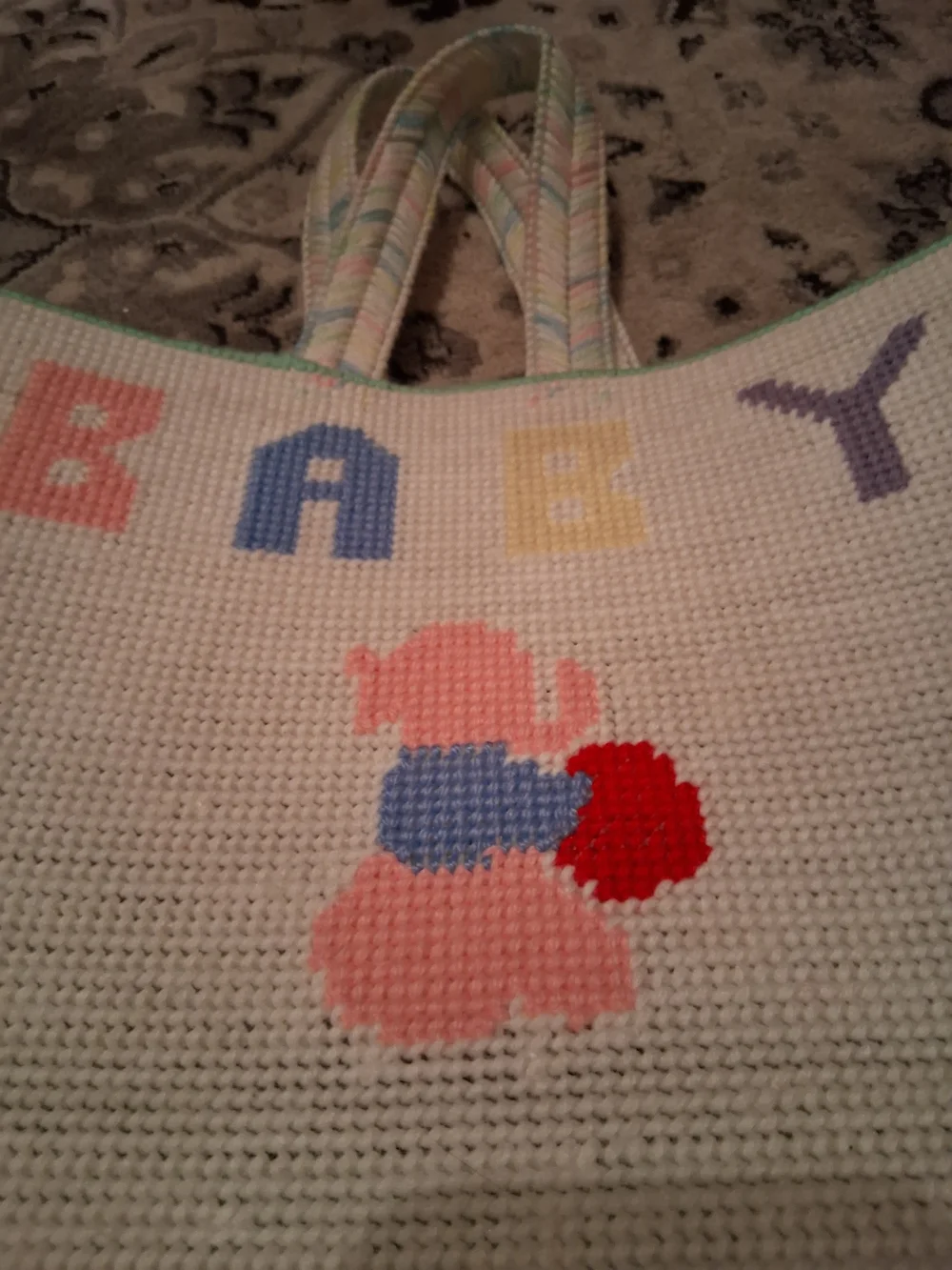 Handmade Baby Crochet Tote Bag in Cream with Pastel Accents